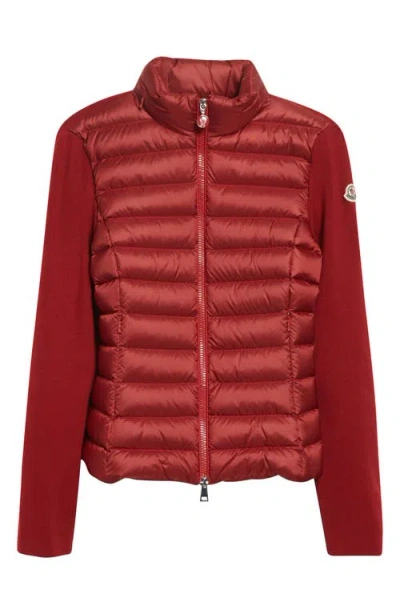 Moncler Virgin Wool-blend Knit & Down Cardigan In Red