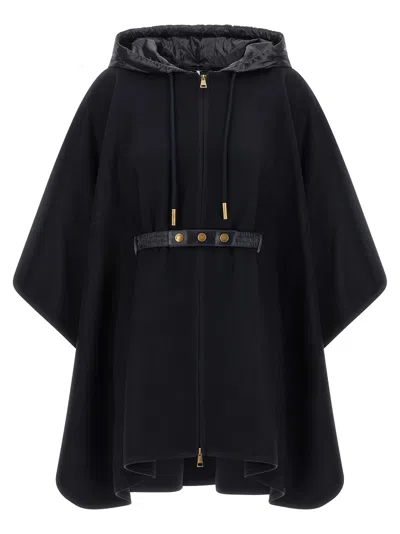 Moncler Virgin Wool Blend With Detachable Hood Cape In Black