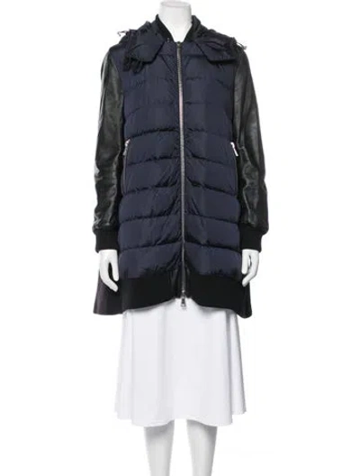 Pre-owned Moncler Virgin Wool Bomber Jacket In Blue