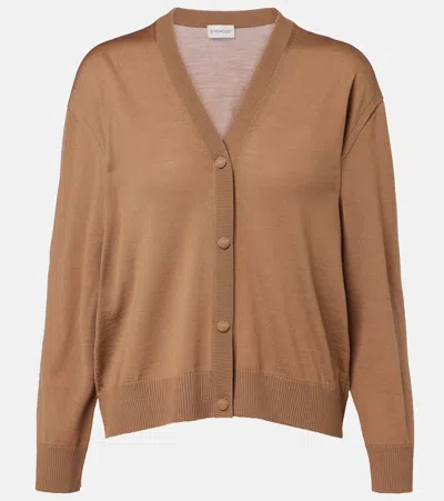 Moncler Virgin Wool Cardigan In Brown