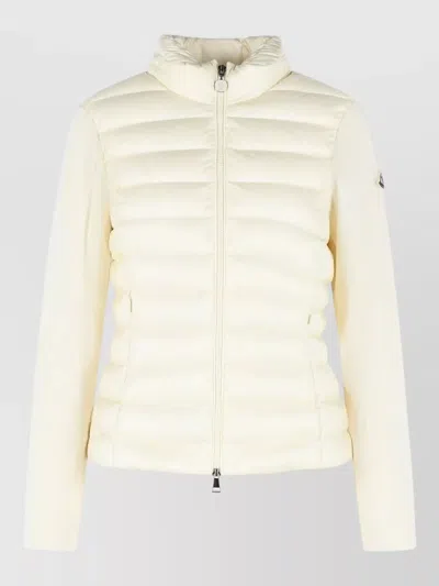 Moncler Virgin Wool Cardigan High Neck Zip In White