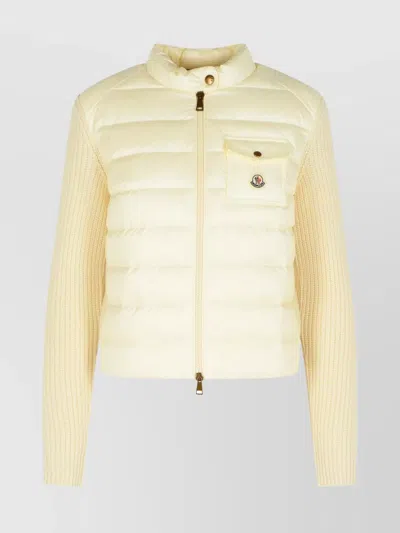 Moncler Virgin Wool Cashmere Blend Knit Cardigan In Yellow