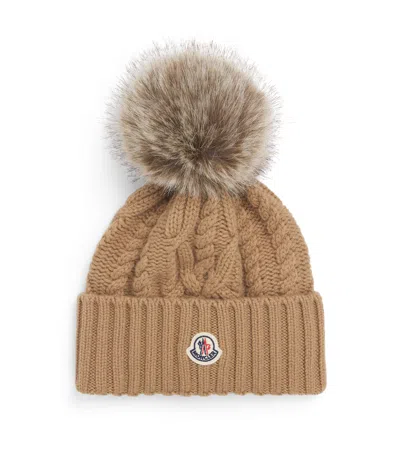 Moncler Virgin Wool-cashmere Pom-pom Beanie In Sand