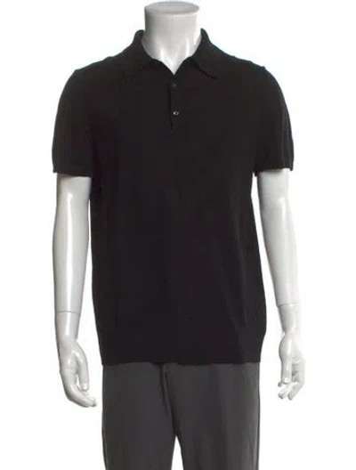 Pre-owned Moncler Virgin Wool Collar Polo Shirt In Black
