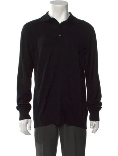 Pre-owned Moncler Virgin Wool Collar Polo Shirt In Black
