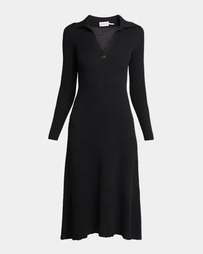 Moncler Virgin Wool Collared Sweater Dress In Black