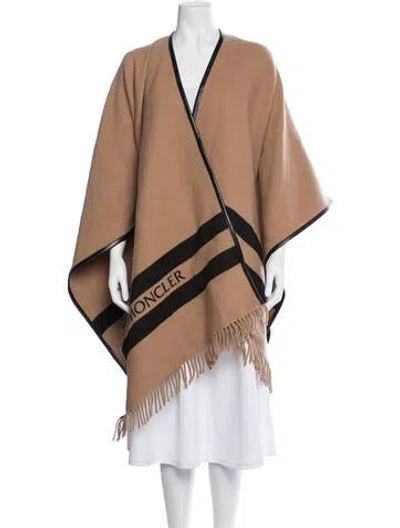 Pre-owned Moncler Virgin Wool Colorblock Pattern Shawl In Brown