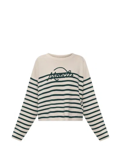 Moncler Striped Wool Sweater In Brown