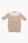 Moncler Virgin Wool Crew-neck Dress With Fair-isle Motif In Neutral