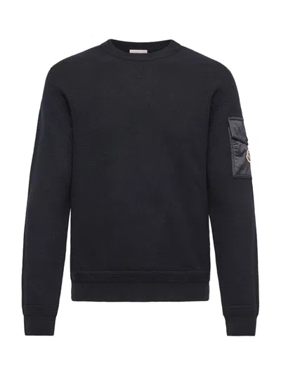 Moncler Virgin Wool Crew Neck Sweater In Blue