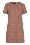 Moncler Wool Dress With Front Pocket And Houndstooth Pattern In Multi