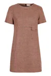 Moncler Wool Dress With Front Pocket And Houndstooth Pattern In Multi
