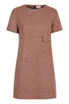 Moncler Wool Dress With Front Pocket And Houndstooth Pattern In Multi
