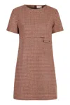Moncler Wool Dress With Front Pocket And Houndstooth Pattern In Multi