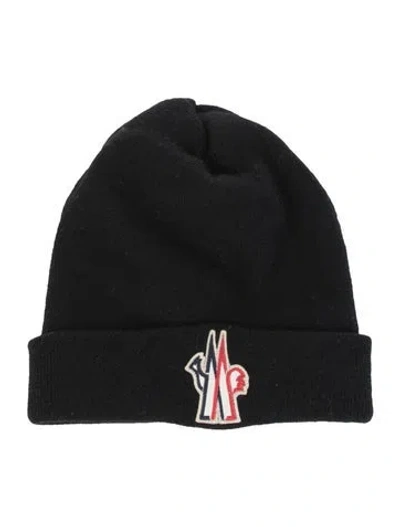 Pre-owned Moncler Virgin Wool Embroidered Hat In Black