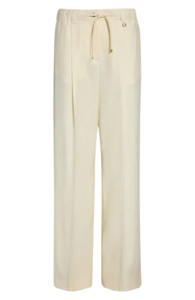 Moncler Wide Leg Wool Trousers Pleated Front In Neutral
