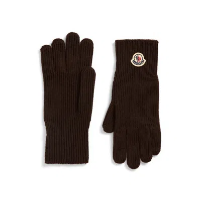 Moncler Virgin Wool Gloves In Brown