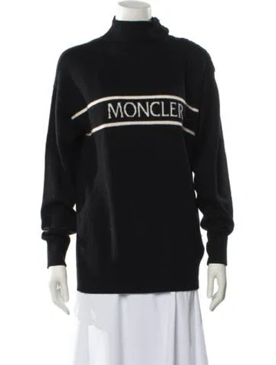 Pre-owned Moncler Virgin Wool Graphic Print Sweater In Black