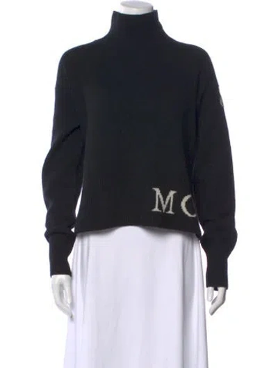 Pre-owned Moncler Virgin Wool Graphic Print Sweater In Black