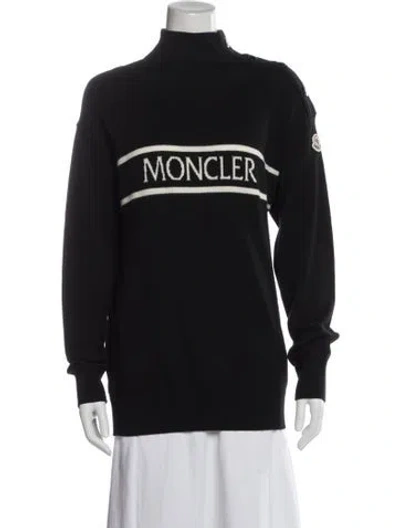 Pre-owned Moncler Virgin Wool Graphic Print Sweater In Black