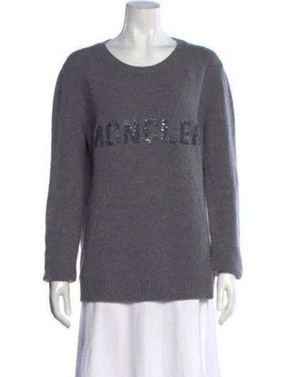 Pre-owned Moncler Virgin Wool Graphic Print Sweater In Gray