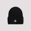 Moncler Ribbed Knit Carded Wool Beanie With Felt Logo Patch In Black