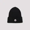 Moncler Ribbed Knit Wool Beanie Turn-up Brim In Black