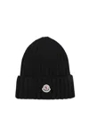 Moncler Mol20933b00036a9327999bb Ribbed Merino Wool Beanie In Black