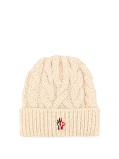 Moncler Grenoble Logo Embroidered Knit Beanie In White