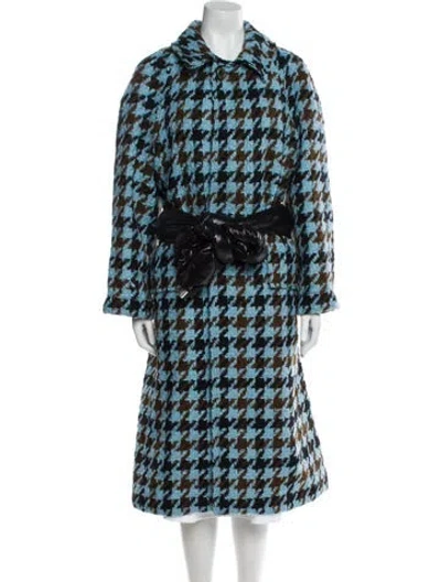 Pre-owned Moncler Virgin Wool Houndstooth Print Coat In Blue