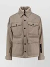 Moncler Virgin Wool Jacket With High Collar And Pockets In Brown