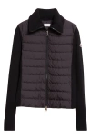 Moncler Virgin Wool Knit & Quilted Down Cardigan In Black