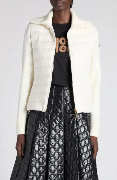 MONCLER MONCLER VIRGIN WOOL KNIT & QUILTED DOWN CARDIGAN