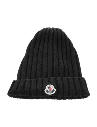Pre-owned Moncler Virgin Wool Knit Beanie In Black