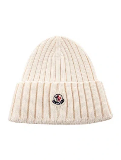 Pre-owned Moncler Virgin Wool Knit Beanie In Neutrals