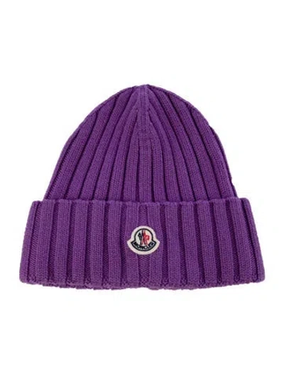 Pre-owned Moncler Virgin Wool Knit Beanie In Purple