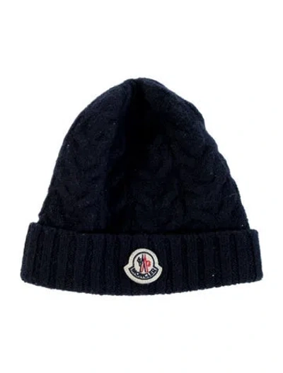 Pre-owned Moncler Babies' Virgin Wool Knit Hat In Blue
