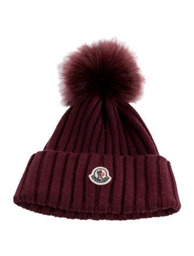 Pre-owned Moncler Virgin Wool Knitted Beanie In Burgundy