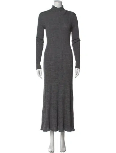 Pre-owned Moncler Virgin Wool Long Dress In Grey