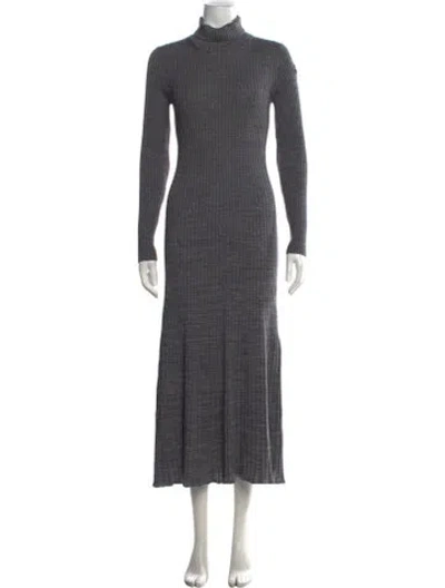 Pre-owned Moncler Virgin Wool Midi Length Dress In Grey