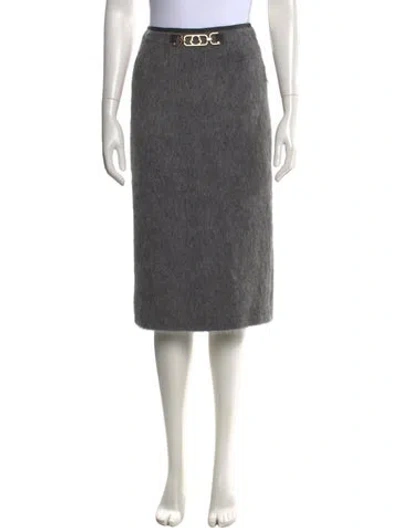 Pre-owned Moncler Virgin Wool Midi Length Skirt In Grey