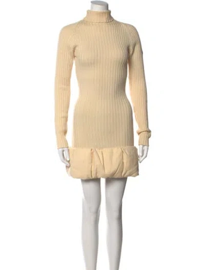 Pre-owned Moncler Virgin Wool Mini Dress In Neutral