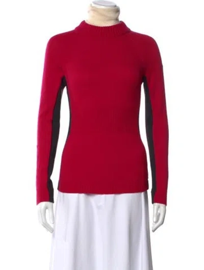 Pre-owned Moncler Virgin Wool Mock Neck Sweater In Black/pink