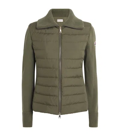 Moncler Virgin Wool Padded Quilted Cardigan In Green