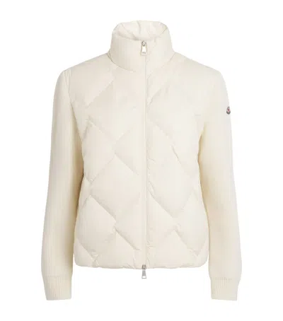 Moncler Virgin Wool Padded Quilted Cardigan In White