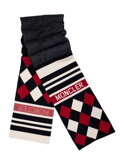 Pre-owned Moncler Virgin Wool Patterned Scarf In Blue