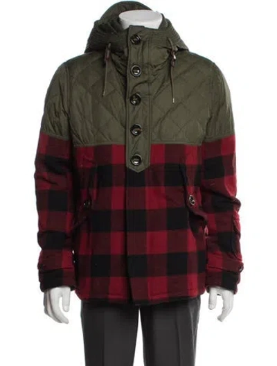 Pre-owned Moncler Virgin Wool Plaid Print Jacket In Red