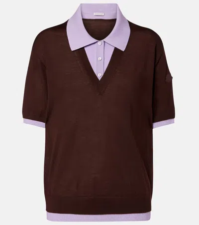 Moncler Virgin Wool Polo Shirt In Brown