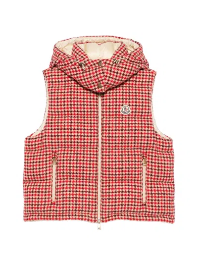 Moncler Virgin Wool Polyamide Lyocell Houndstooth Padded Gilet In Pink