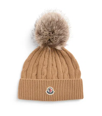 Moncler Virgin Wool Pom-pom Beanie In Beige